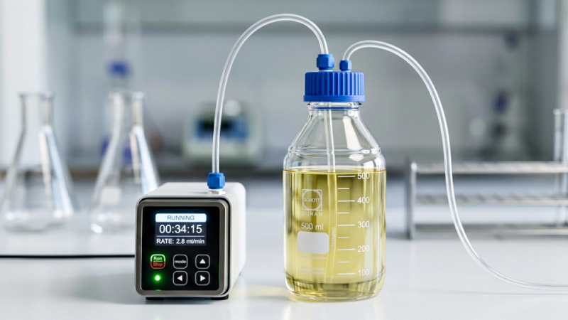 Laboratory pumps for membrane filtration, dosing, recirculation and pressure control